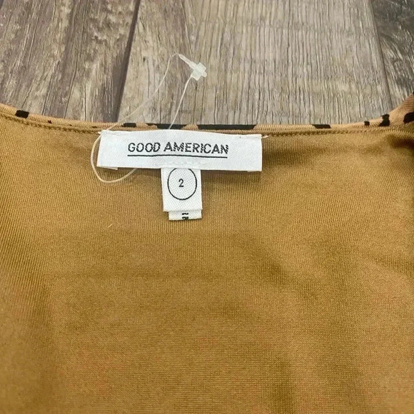 NWT Good American Power Shoulder Animal Print Leopard V-Cut Long Sleeve Size 2 - Picture 3 of 11